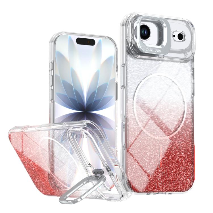 Funda para teléfono con soporte magnético para marco de lente con efecto degradado brillante, For iPhone 17e / 16e, For iPhone 17 Pro Max, For iPhone 17 Pro, For iPhone 17, For iPhone Air, For iPhone 16 Pro Max, For iPhone 16 Pro, For iPhone 16 Plus   ...