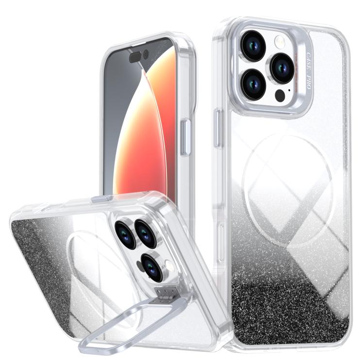 Funda para teléfono con soporte magnético para marco de lente con efecto degradado brillante, For iPhone 17e / 16e, For iPhone 17 Pro Max, For iPhone 17 Pro, For iPhone 17, For iPhone Air, For iPhone 16 Pro Max, For iPhone 16 Pro, For iPhone 16 Plus   ...