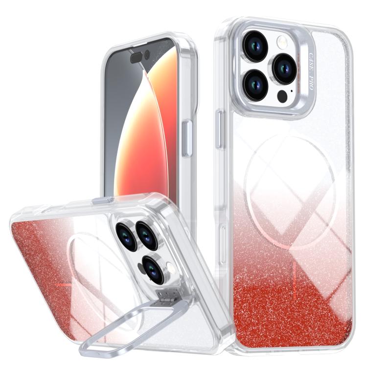 Funda para teléfono con soporte magnético para marco de lente con efecto degradado brillante, For iPhone 17e / 16e, For iPhone 17 Pro Max, For iPhone 17 Pro, For iPhone 17, For iPhone Air, For iPhone 16 Pro Max, For iPhone 16 Pro, For iPhone 16 Plus   ...