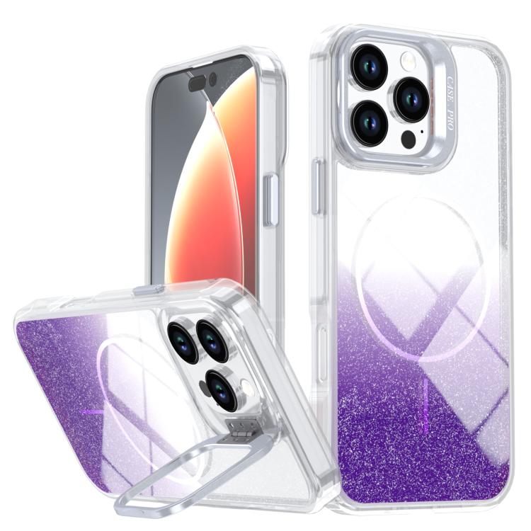 Funda para teléfono con soporte magnético para marco de lente con efecto degradado brillante, For iPhone 17e / 16e, For iPhone 17 Pro Max, For iPhone 17 Pro, For iPhone 17, For iPhone Air, For iPhone 16 Pro Max, For iPhone 16 Pro, For iPhone 16 Plus   ...