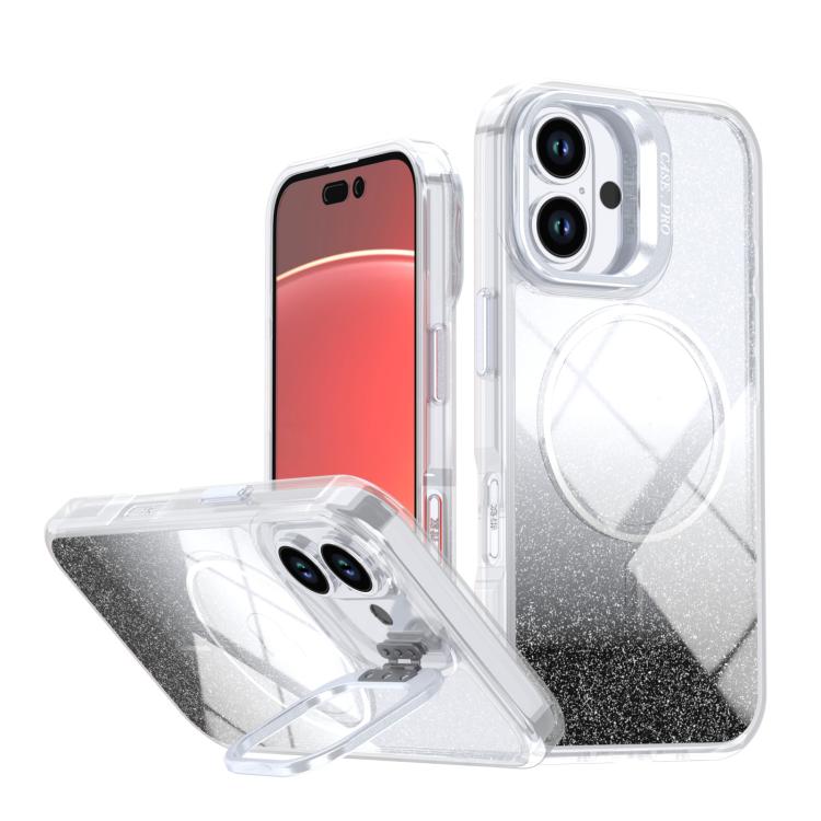 Funda para teléfono con soporte magnético para marco de lente con efecto degradado brillante, For iPhone 17e / 16e, For iPhone 17 Pro Max, For iPhone 17 Pro, For iPhone 17, For iPhone Air, For iPhone 16 Pro Max, For iPhone 16 Pro, For iPhone 16 Plus   ...