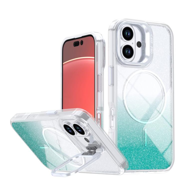 Funda para teléfono con soporte magnético para marco de lente con efecto degradado brillante, For iPhone 17e / 16e, For iPhone 17 Pro Max, For iPhone 17 Pro, For iPhone 17, For iPhone Air, For iPhone 16 Pro Max, For iPhone 16 Pro, For iPhone 16 Plus   ...