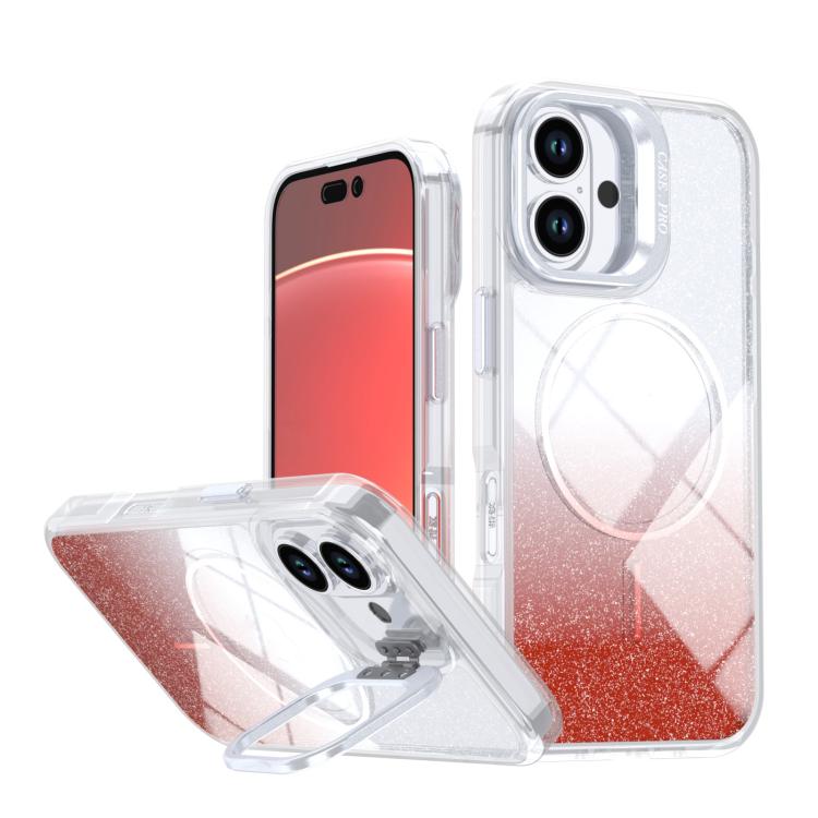 Funda para teléfono con soporte magnético para marco de lente con efecto degradado brillante, For iPhone 17e / 16e, For iPhone 17 Pro Max, For iPhone 17 Pro, For iPhone 17, For iPhone Air, For iPhone 16 Pro Max, For iPhone 16 Pro, For iPhone 16 Plus   ...