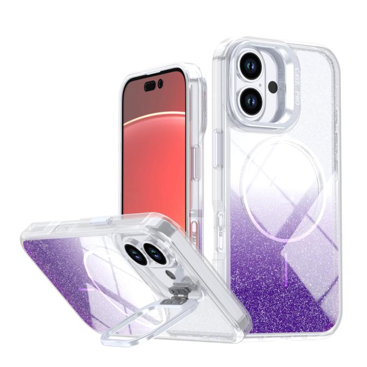 Funda para teléfono con soporte magnético para marco de lente con efecto degradado brillante, For iPhone 17e / 16e, For iPhone 17 Pro Max, For iPhone 17 Pro, For iPhone 17, For iPhone Air, For iPhone 16 Pro Max, For iPhone 16 Pro, For iPhone 16 Plus   ...