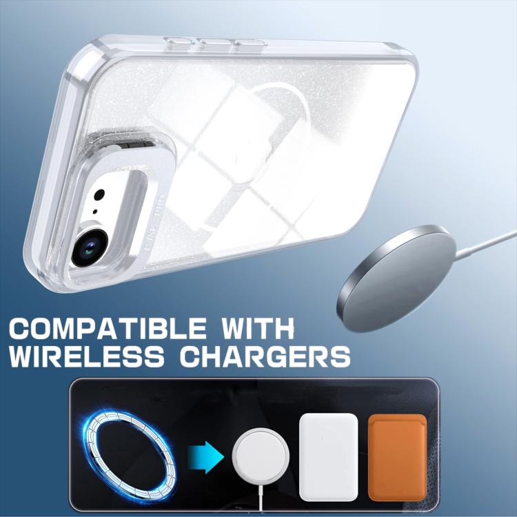 Funda para teléfono con soporte magnético para marco de lente con efecto degradado brillante, For iPhone 17e / 16e, For iPhone 17 Pro Max, For iPhone 17 Pro, For iPhone 17, For iPhone Air, For iPhone 16 Pro Max, For iPhone 16 Pro, For iPhone 16 Plus   ...