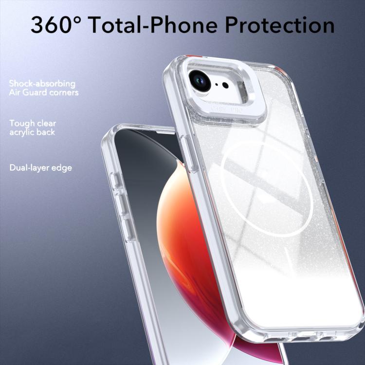 Funda para teléfono con soporte magnético para marco de lente con efecto degradado brillante, For iPhone 17e / 16e, For iPhone 17 Pro Max, For iPhone 17 Pro, For iPhone 17, For iPhone Air, For iPhone 16 Pro Max, For iPhone 16 Pro, For iPhone 16 Plus   ...