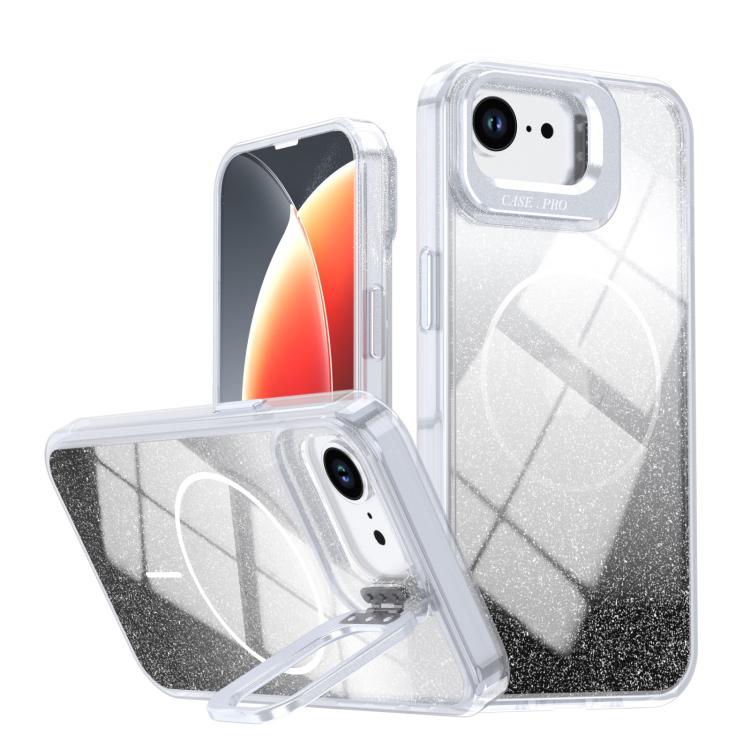 Funda para teléfono con soporte magnético para marco de lente con efecto degradado brillante, For iPhone 17e / 16e, For iPhone 17 Pro Max, For iPhone 17 Pro, For iPhone 17, For iPhone Air, For iPhone 16 Pro Max, For iPhone 16 Pro, For iPhone 16 Plus   ...