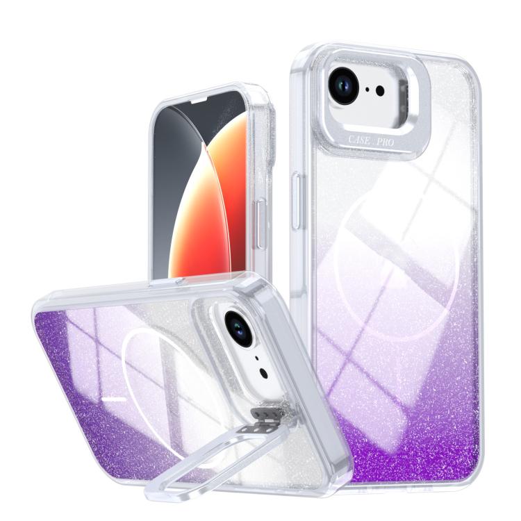 Funda para teléfono con soporte magnético para marco de lente con efecto degradado brillante, For iPhone 17e / 16e, For iPhone 17 Pro Max, For iPhone 17 Pro, For iPhone 17, For iPhone Air, For iPhone 16 Pro Max, For iPhone 16 Pro, For iPhone 16 Plus   ...