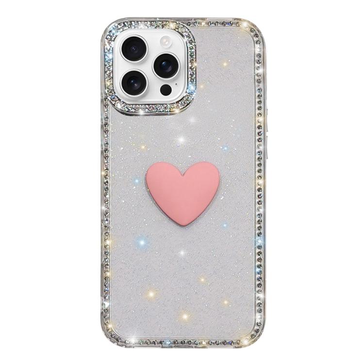 Funda para teléfono IMD Love Heart de doble cara con diamantes de imitación brillantes, For iPhone 16 Pro Max, For iPhone 16 Pro, For iPhone 16 Plus, For iPhone 16, For iPhone 15 Pro Max