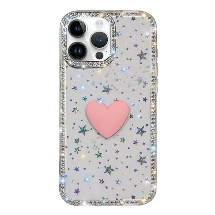 Funda para teléfono IMD Love Heart de doble cara con diamantes de imitación brillantes, For iPhone 15 Pro, For iPhone 15, For iPhone 14, For iPhone 14 Pro, For iPhone 14 Pro Max
