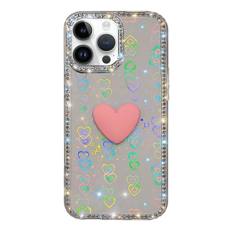Funda para teléfono IMD Love Heart de doble cara con diamantes de imitación brillantes, For iPhone 15 Pro, For iPhone 15, For iPhone 14, For iPhone 14 Pro, For iPhone 14 Pro Max