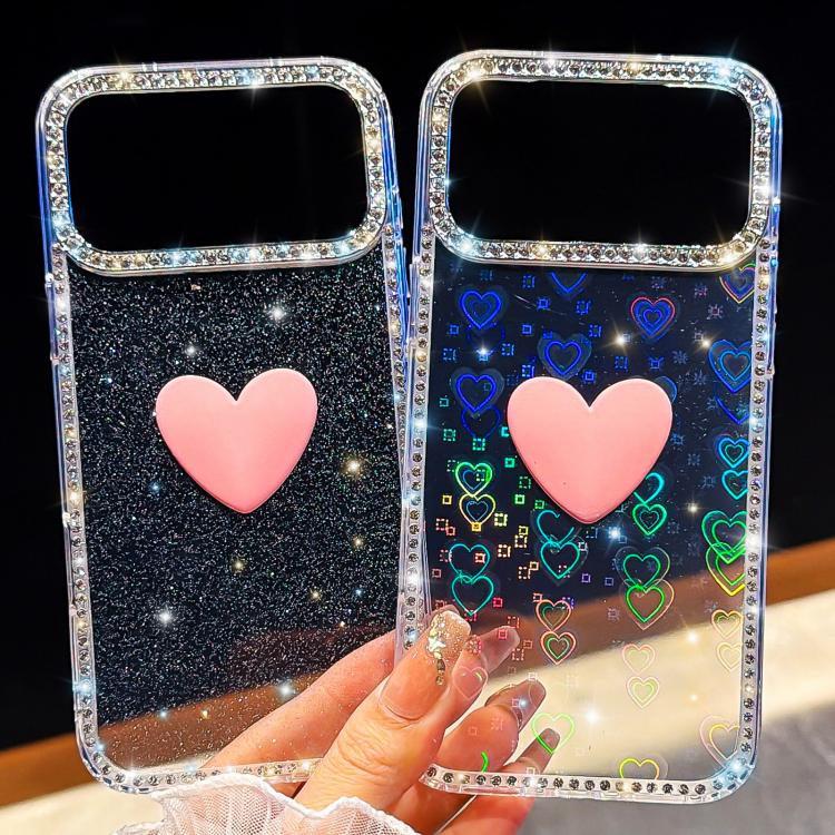 Funda para teléfono IMD Love Heart de doble cara con diamantes de imitación brillantes, For iPhone 13 Pro Max, For iPhone 13 Pro, For iPhone 13