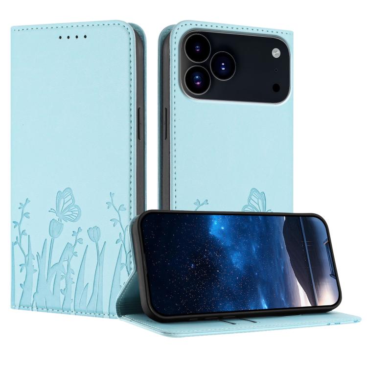 Funda magnética para teléfono de piel vegana con estampado de tulipanes y mariposas, For iPhone 18 Pro / 17 Pro, For iPhone 18 Pro Max / 17 Pro Max, For iPhone 17e / 16e, For iPhone 17