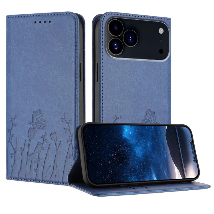 Funda magnética para teléfono de piel vegana con estampado de tulipanes y mariposas, For iPhone 18 Pro / 17 Pro, For iPhone 18 Pro Max / 17 Pro Max, For iPhone 17e / 16e, For iPhone 17