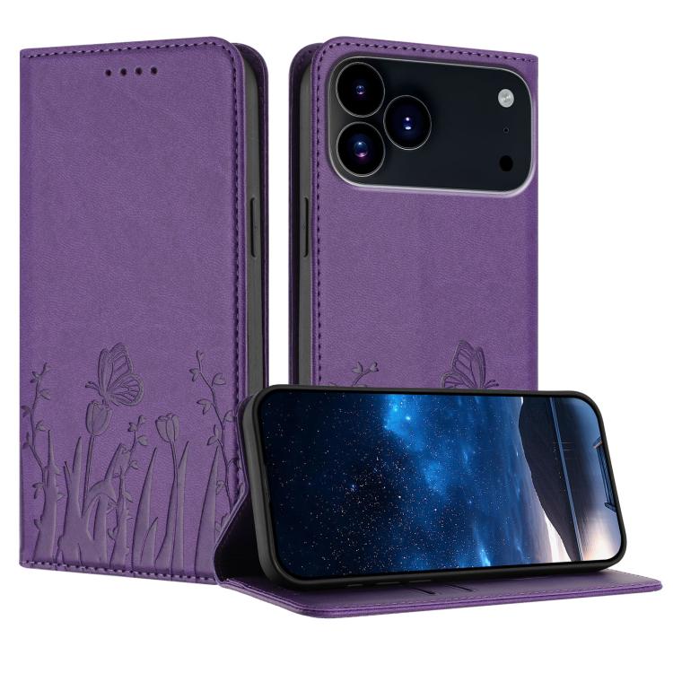 Funda magnética para teléfono de piel vegana con estampado de tulipanes y mariposas, For iPhone 18 Pro / 17 Pro, For iPhone 18 Pro Max / 17 Pro Max, For iPhone 17e / 16e, For iPhone 17