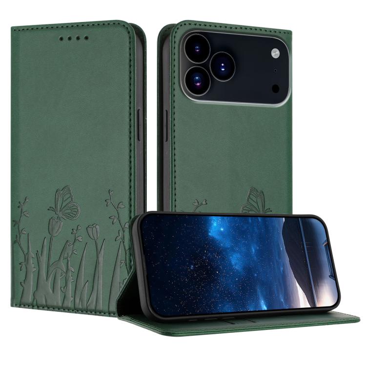 Funda magnética para teléfono de piel vegana con estampado de tulipanes y mariposas, For iPhone 18 Pro / 17 Pro, For iPhone 18 Pro Max / 17 Pro Max, For iPhone 17e / 16e, For iPhone 17
