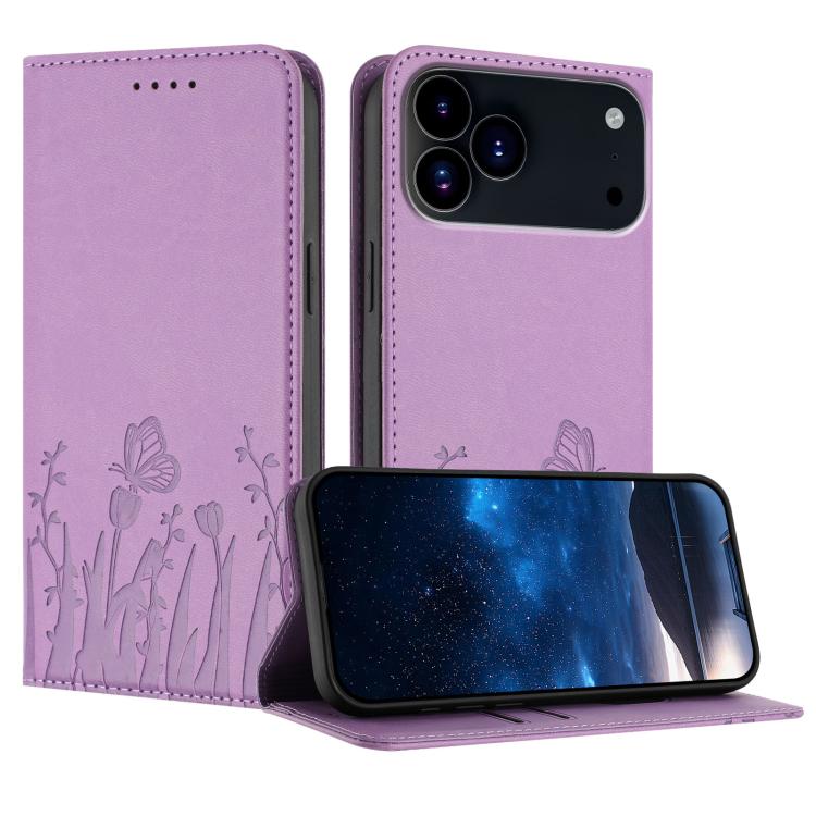 Funda magnética para teléfono de piel vegana con estampado de tulipanes y mariposas, For iPhone 18 Pro / 17 Pro, For iPhone 18 Pro Max / 17 Pro Max, For iPhone 17e / 16e, For iPhone 17