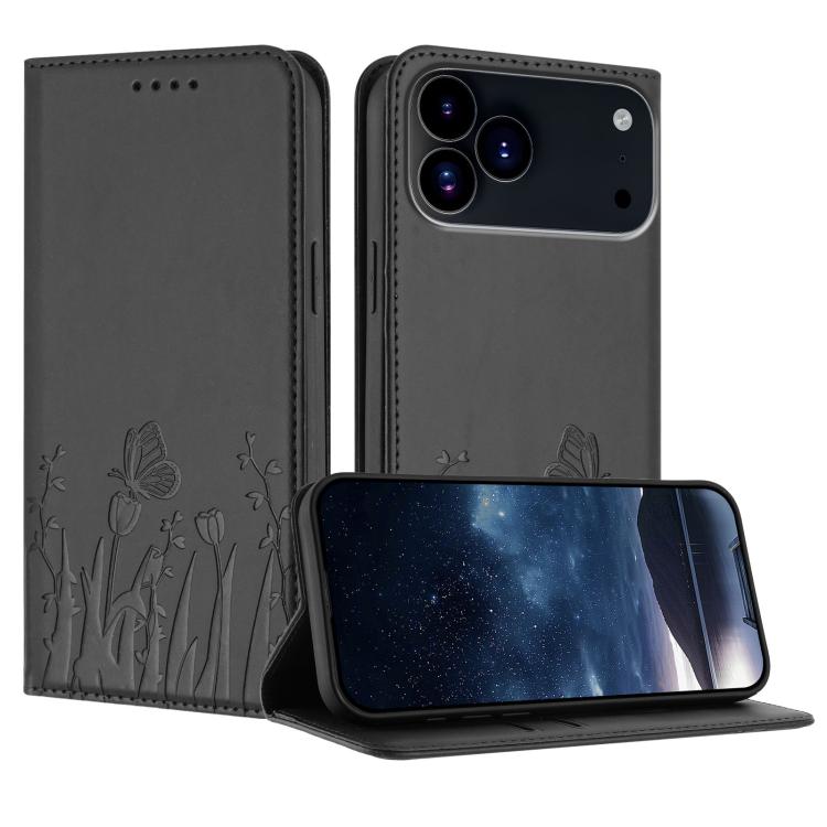 Funda magnética para teléfono de piel vegana con estampado de tulipanes y mariposas, For iPhone 18 Pro / 17 Pro, For iPhone 18 Pro Max / 17 Pro Max, For iPhone 17e / 16e, For iPhone 17