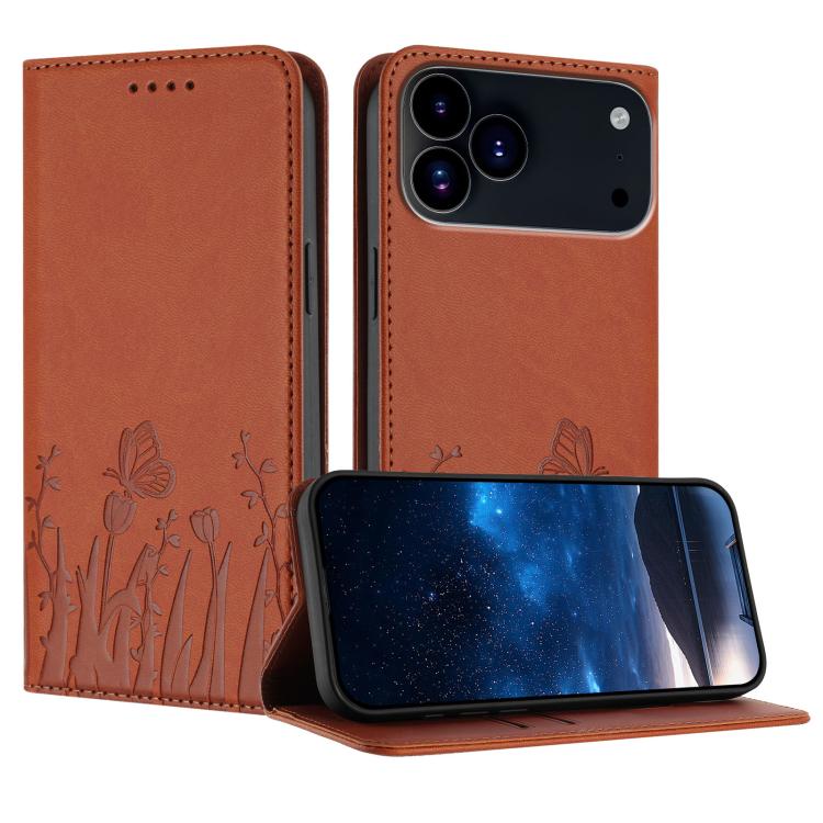 Funda magnética para teléfono de piel vegana con estampado de tulipanes y mariposas, For iPhone 18 Pro / 17 Pro, For iPhone 18 Pro Max / 17 Pro Max, For iPhone 17e / 16e, For iPhone 17