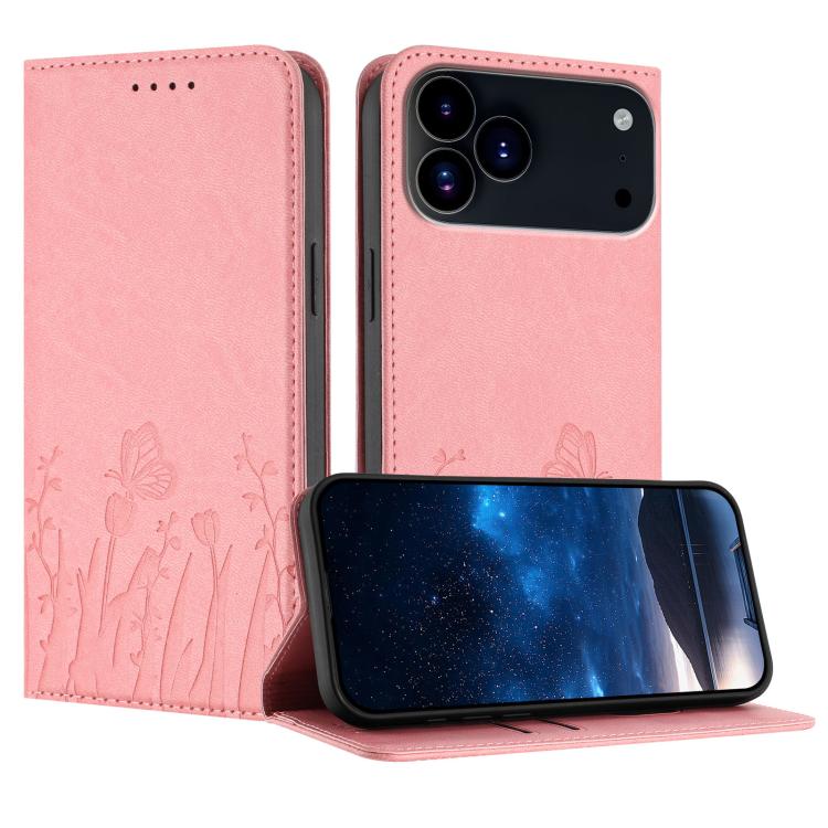 Funda magnética para teléfono de piel vegana con estampado de tulipanes y mariposas, For iPhone 18 Pro / 17 Pro, For iPhone 18 Pro Max / 17 Pro Max, For iPhone 17e / 16e, For iPhone 17
