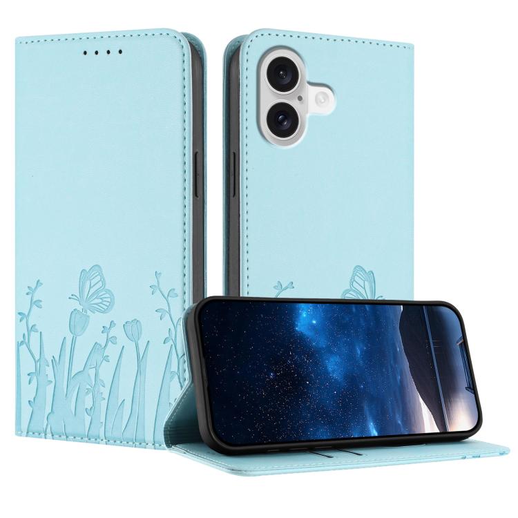 Funda magnética para teléfono de piel vegana con estampado de tulipanes y mariposas, For iPhone 18 Pro / 17 Pro, For iPhone 18 Pro Max / 17 Pro Max, For iPhone 17e / 16e, For iPhone 17