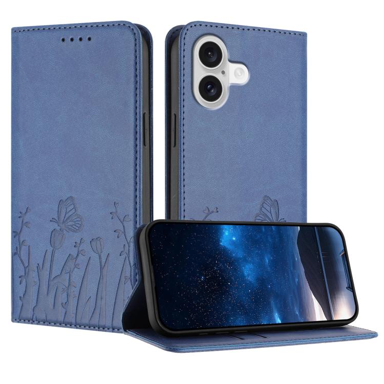 Funda magnética para teléfono de piel vegana con estampado de tulipanes y mariposas, For iPhone 18 Pro / 17 Pro, For iPhone 18 Pro Max / 17 Pro Max, For iPhone 17e / 16e, For iPhone 17