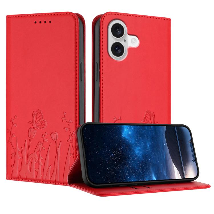 Funda magnética para teléfono de piel vegana con estampado de tulipanes y mariposas, For iPhone 18 Pro / 17 Pro, For iPhone 18 Pro Max / 17 Pro Max, For iPhone 17e / 16e, For iPhone 17
