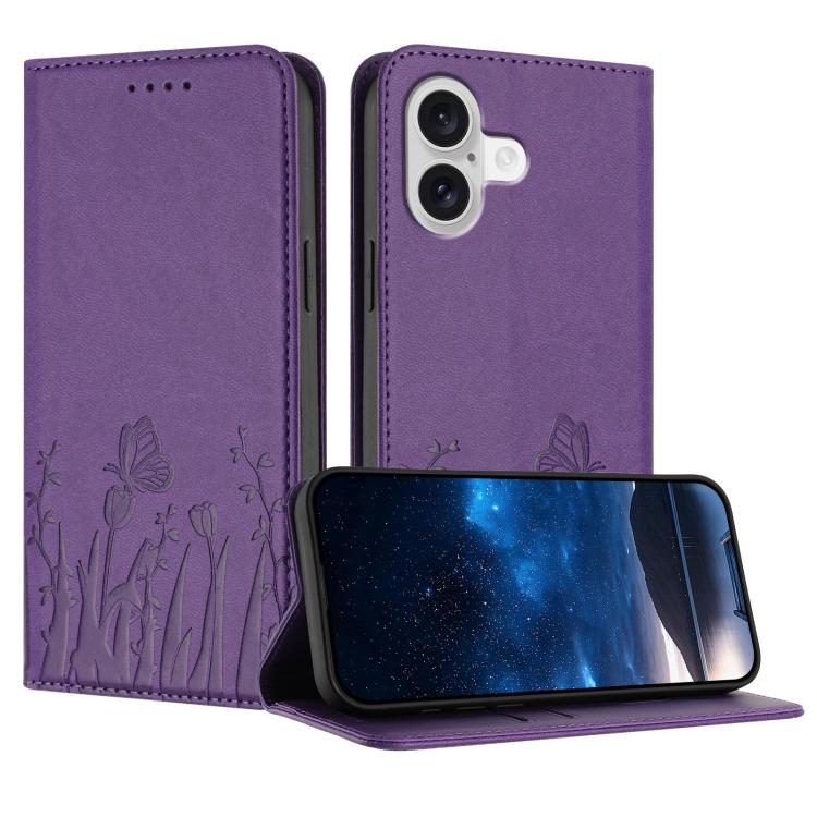 Funda magnética para teléfono de piel vegana con estampado de tulipanes y mariposas, For iPhone 18 Pro / 17 Pro, For iPhone 18 Pro Max / 17 Pro Max, For iPhone 17e / 16e, For iPhone 17