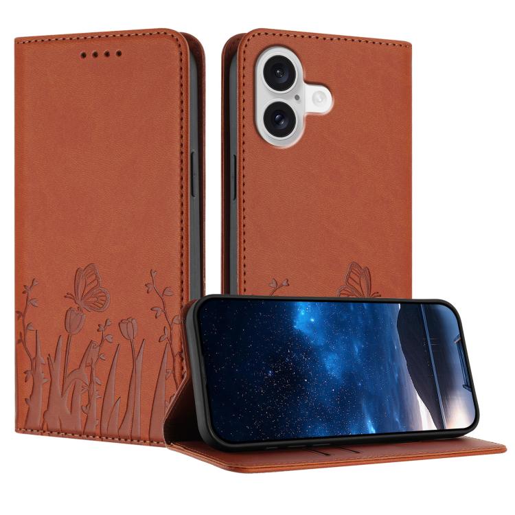 Funda magnética para teléfono de piel vegana con estampado de tulipanes y mariposas, For iPhone 18 Pro / 17 Pro, For iPhone 18 Pro Max / 17 Pro Max, For iPhone 17e / 16e, For iPhone 17