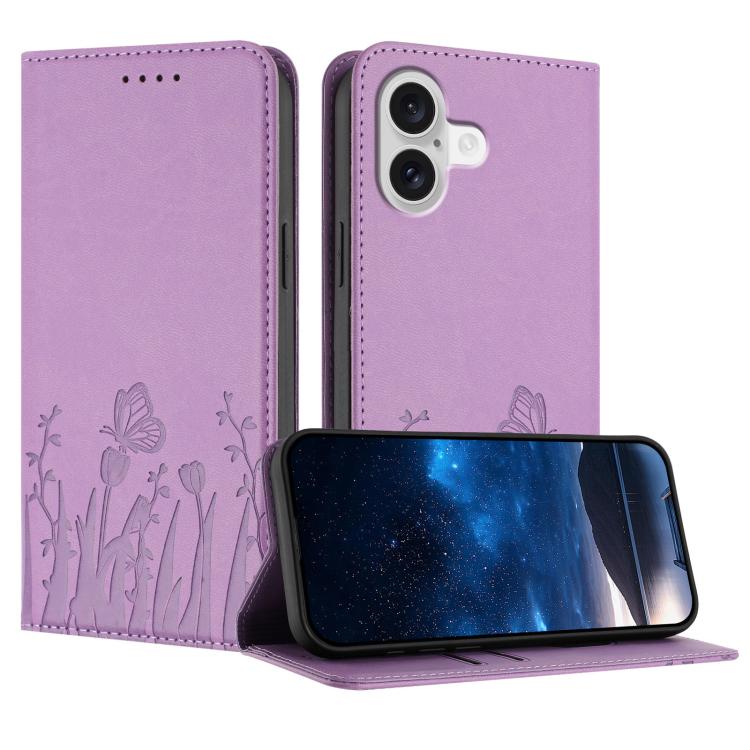 Funda magnética para teléfono de piel vegana con estampado de tulipanes y mariposas, For iPhone 18 Pro / 17 Pro, For iPhone 18 Pro Max / 17 Pro Max, For iPhone 17e / 16e, For iPhone 17