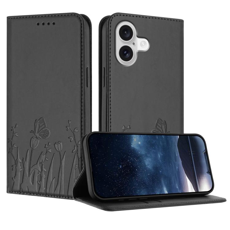 Funda magnética para teléfono de piel vegana con estampado de tulipanes y mariposas, For iPhone 18 Pro / 17 Pro, For iPhone 18 Pro Max / 17 Pro Max, For iPhone 17e / 16e, For iPhone 17