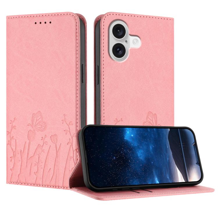 Funda magnética para teléfono de piel vegana con estampado de tulipanes y mariposas, For iPhone 18 Pro / 17 Pro, For iPhone 18 Pro Max / 17 Pro Max, For iPhone 17e / 16e, For iPhone 17