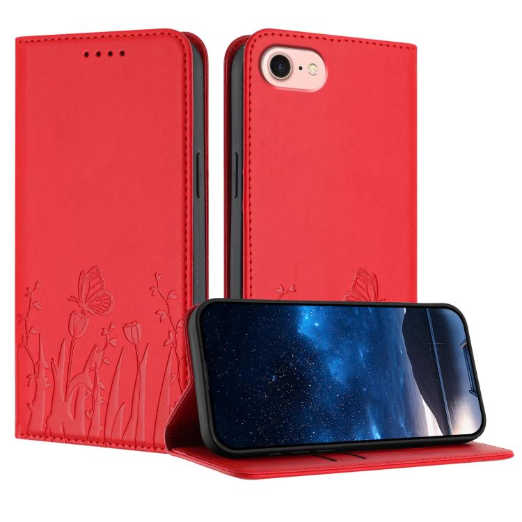 Funda magnética para teléfono de piel vegana con estampado de tulipanes y mariposas, For iPhone 18 Pro / 17 Pro, For iPhone 18 Pro Max / 17 Pro Max, For iPhone 17e / 16e, For iPhone 17