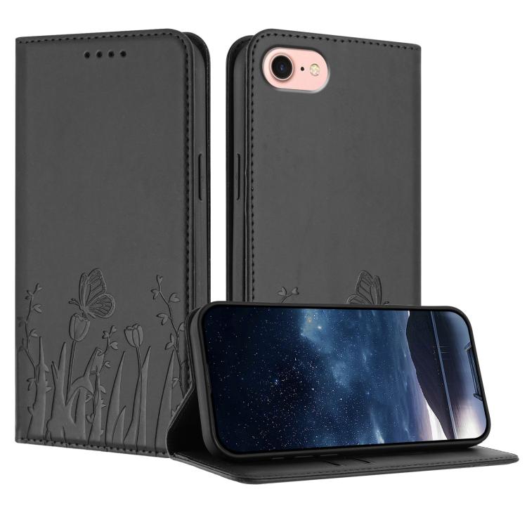 Funda magnética para teléfono de piel vegana con estampado de tulipanes y mariposas, For iPhone 18 Pro / 17 Pro, For iPhone 18 Pro Max / 17 Pro Max, For iPhone 17e / 16e, For iPhone 17