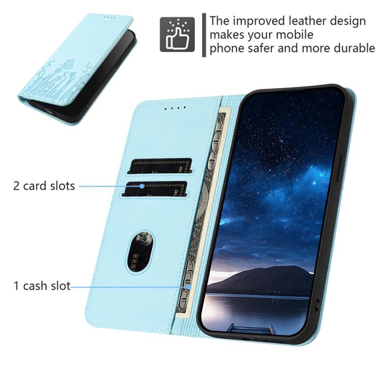 Funda magnética para teléfono de piel vegana con estampado de tulipanes y mariposas, For iPhone 16, For iPhone 15 Pro Max, For iPhone 15 Pro, For iPhone 15 Plus