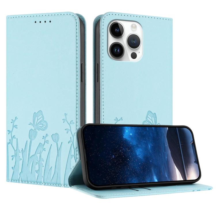 Funda magnética para teléfono de piel vegana con estampado de tulipanes y mariposas, For iPhone 14 Pro Max, For iPhone SE 2022 / SE 2020 / 7 / 8, For iPhone 13 Pro Max, For iPhone 13 Pro