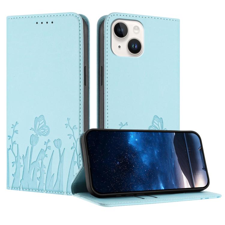 Funda magnética para teléfono de piel vegana con estampado de tulipanes y mariposas, For iPhone 13, For iPhone 13 mini, For iPhone 12 / 12 Pro, For iPhone 12 Pro Max