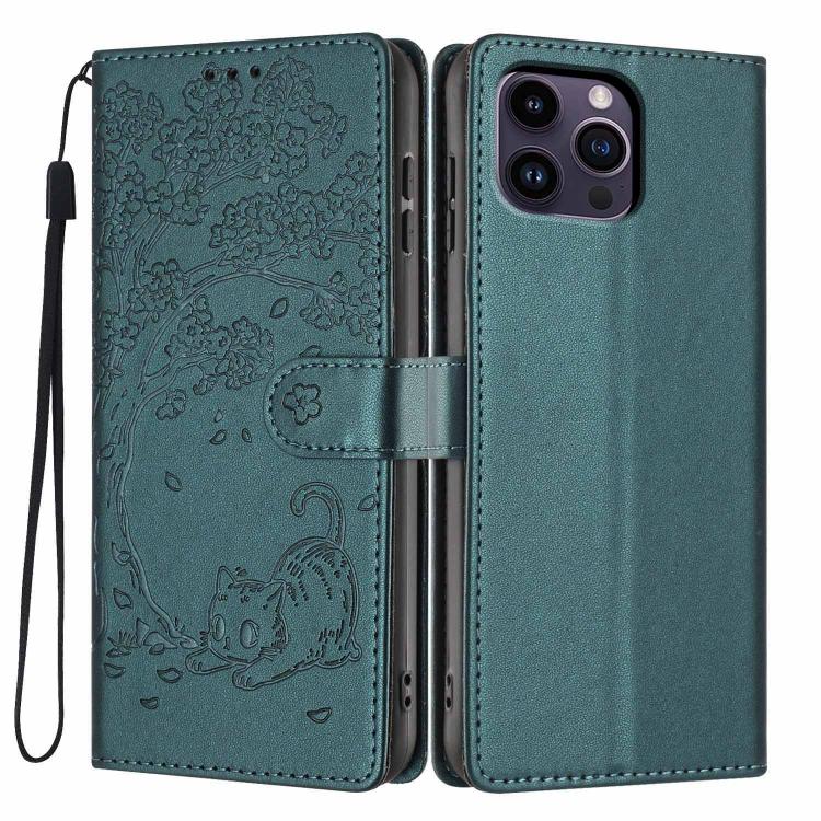 Funda para teléfono plegable de piel vegana con relieve de gato y árbol, For iPhone 14 Pro Max, For iPhone 13 Pro Max, For iPhone 13 Pro, For iPhone 13, For iPhone 12 Pro Max, For iPhone 12 / 12 Pro