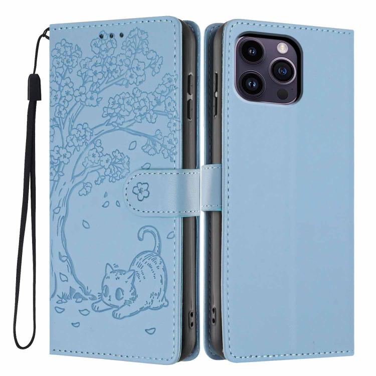 Funda para teléfono plegable de piel vegana con relieve de gato y árbol, For iPhone 14 Pro Max, For iPhone 13 Pro Max, For iPhone 13 Pro, For iPhone 13, For iPhone 12 Pro Max, For iPhone 12 / 12 Pro