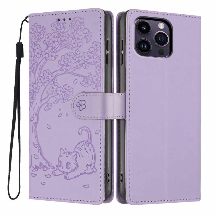 Funda para teléfono plegable de piel vegana con relieve de gato y árbol, For iPhone 14 Pro Max, For iPhone 13 Pro Max, For iPhone 13 Pro, For iPhone 13, For iPhone 12 Pro Max, For iPhone 12 / 12 Pro