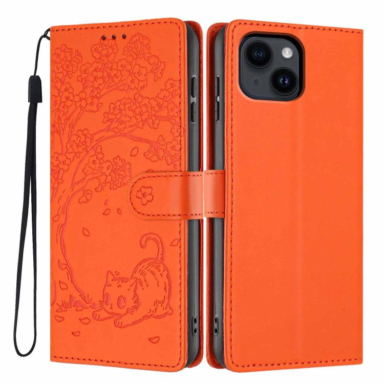 Funda para teléfono plegable de piel vegana con relieve de gato y árbol, For iPhone 14 Pro Max, For iPhone 13 Pro Max, For iPhone 13 Pro, For iPhone 13, For iPhone 12 Pro Max, For iPhone 12 / 12 Pro