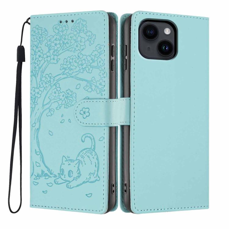 Funda para teléfono plegable de piel vegana con relieve de gato y árbol, For iPhone 14 Pro Max, For iPhone 13 Pro Max, For iPhone 13 Pro, For iPhone 13, For iPhone 12 Pro Max, For iPhone 12 / 12 Pro