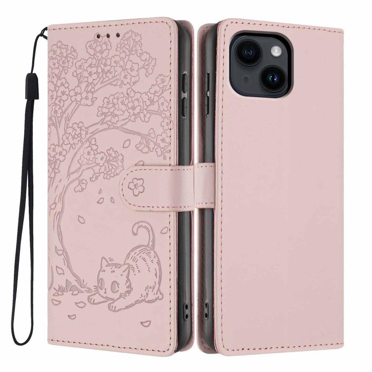 Funda para teléfono plegable de piel vegana con relieve de gato y árbol, For iPhone 14 Pro Max, For iPhone 13 Pro Max, For iPhone 13 Pro, For iPhone 13, For iPhone 12 Pro Max, For iPhone 12 / 12 Pro