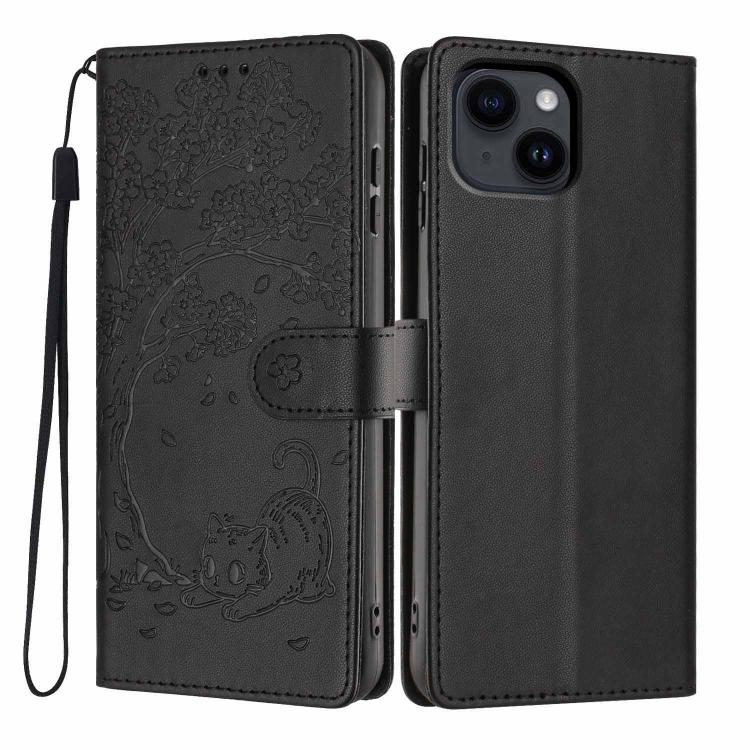 Funda para teléfono plegable de piel vegana con relieve de gato y árbol, For iPhone 14 Pro Max, For iPhone 13 Pro Max, For iPhone 13 Pro, For iPhone 13, For iPhone 12 Pro Max, For iPhone 12 / 12 Pro