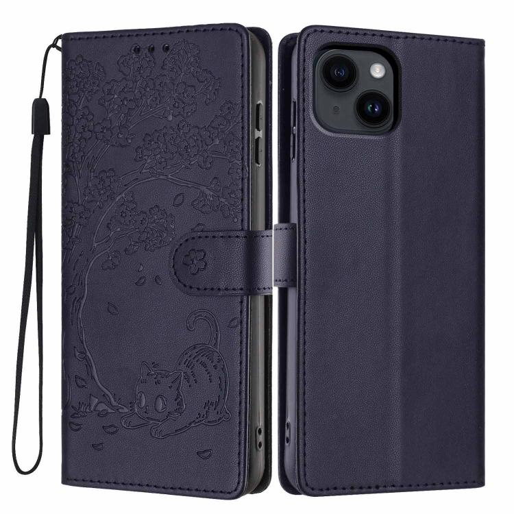 Funda para teléfono plegable de piel vegana con relieve de gato y árbol, For iPhone 14 Pro Max, For iPhone 13 Pro Max, For iPhone 13 Pro, For iPhone 13, For iPhone 12 Pro Max, For iPhone 12 / 12 Pro