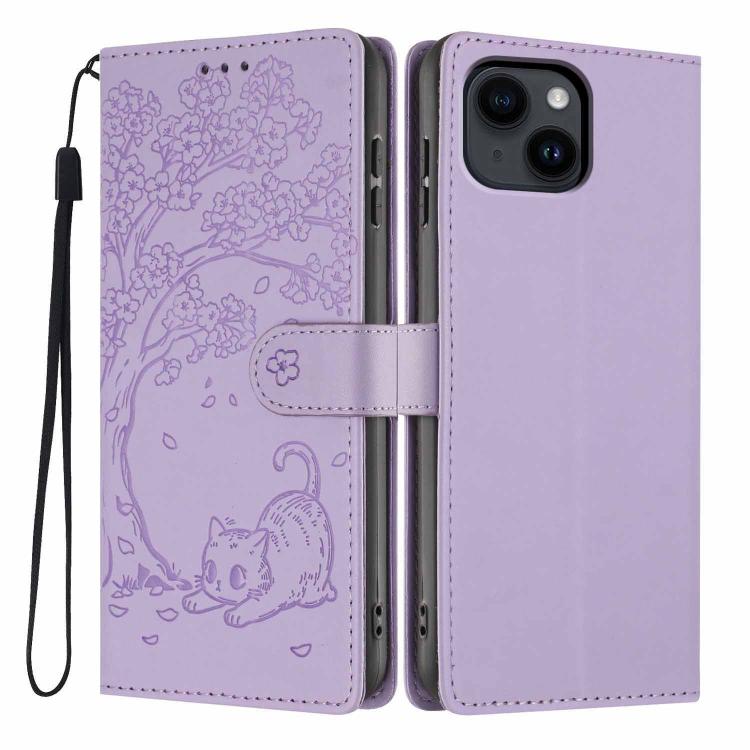 Funda para teléfono plegable de piel vegana con relieve de gato y árbol, For iPhone 14 Pro Max, For iPhone 13 Pro Max, For iPhone 13 Pro, For iPhone 13, For iPhone 12 Pro Max, For iPhone 12 / 12 Pro