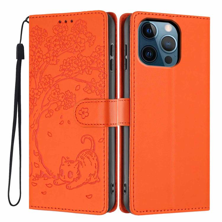 Funda para teléfono plegable de piel vegana con relieve de gato y árbol, For iPhone 14 Pro Max, For iPhone 13 Pro Max, For iPhone 13 Pro, For iPhone 13, For iPhone 12 Pro Max, For iPhone 12 / 12 Pro