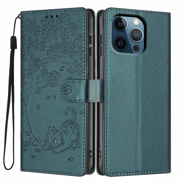 Funda para teléfono plegable de piel vegana con relieve de gato y árbol, For iPhone 14 Pro Max, For iPhone 13 Pro Max, For iPhone 13 Pro, For iPhone 13, For iPhone 12 Pro Max, For iPhone 12 / 12 Pro