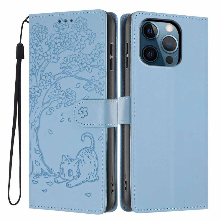 Funda para teléfono plegable de piel vegana con relieve de gato y árbol, For iPhone 14 Pro Max, For iPhone 13 Pro Max, For iPhone 13 Pro, For iPhone 13, For iPhone 12 Pro Max, For iPhone 12 / 12 Pro