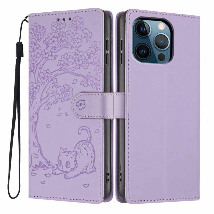 Funda para teléfono plegable de piel vegana con relieve de gato y árbol, For iPhone 14 Pro Max, For iPhone 13 Pro Max, For iPhone 13 Pro, For iPhone 13, For iPhone 12 Pro Max, For iPhone 12 / 12 Pro